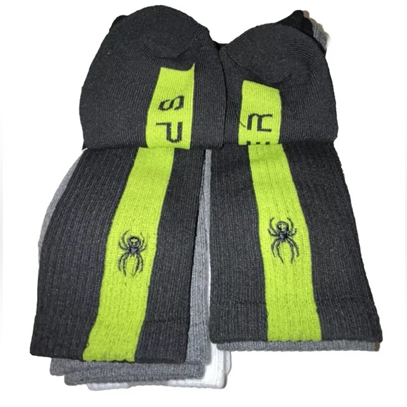 Spyder Crew Socks 5 Pair Men 6-12 White Black Gray Green Mixed Logo Cushion Ski - Picture 8 of 11
